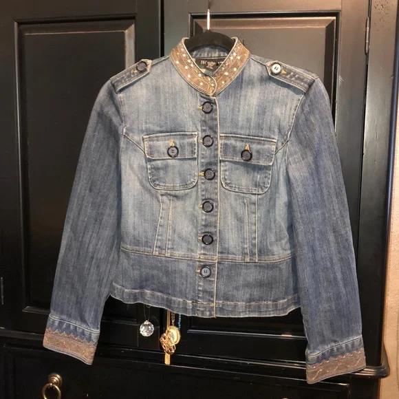 INC Adorable Sequins Rhinestones & Metallic Cropped Denim Jacket-4P-#0051 - Picture 1 of 7